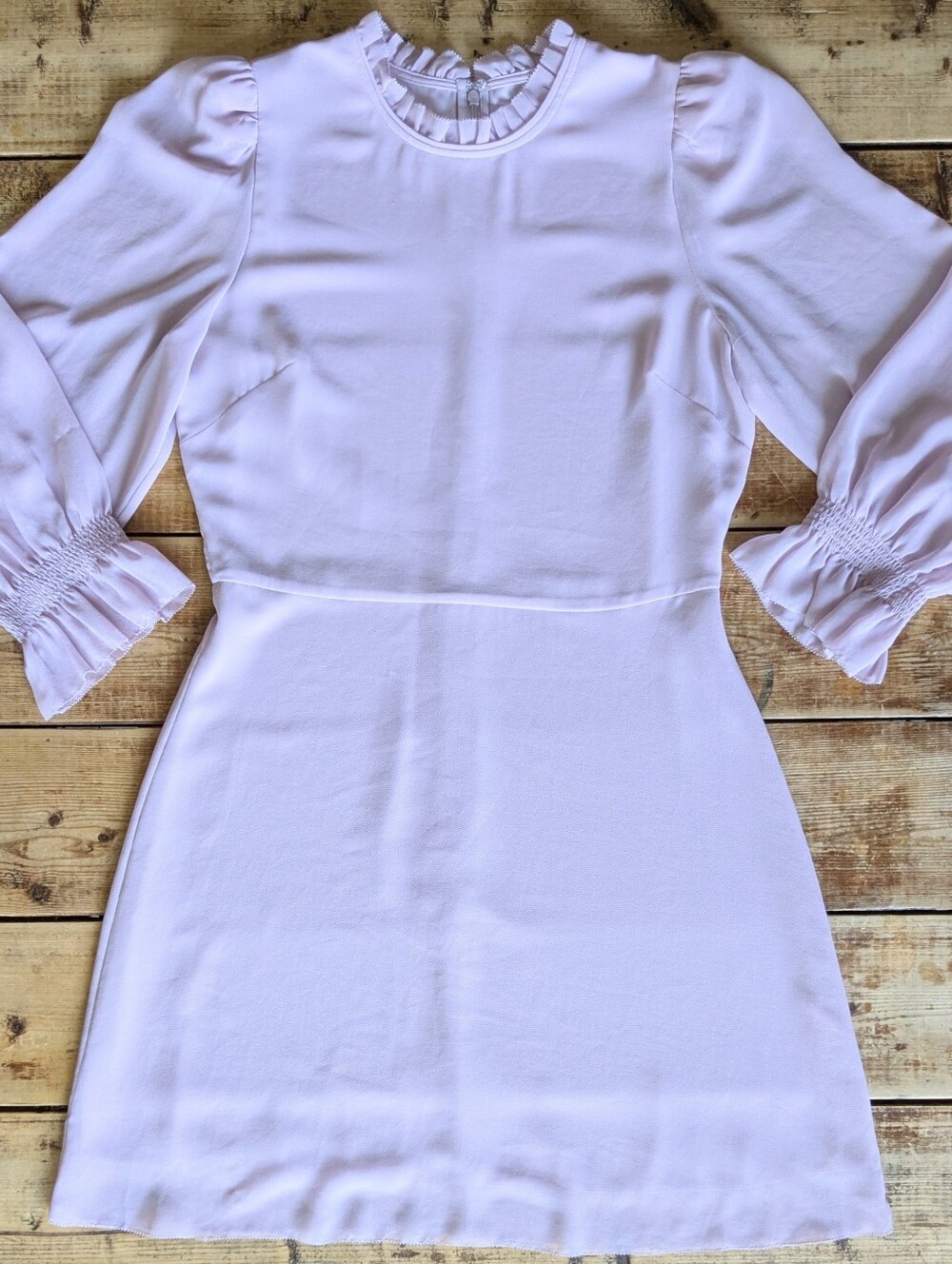 Aritzia Wilfred Swept Dress Size 8 Cloudy Lilac Chiffon Puff Sleeve Mini - Picture 2 of 13